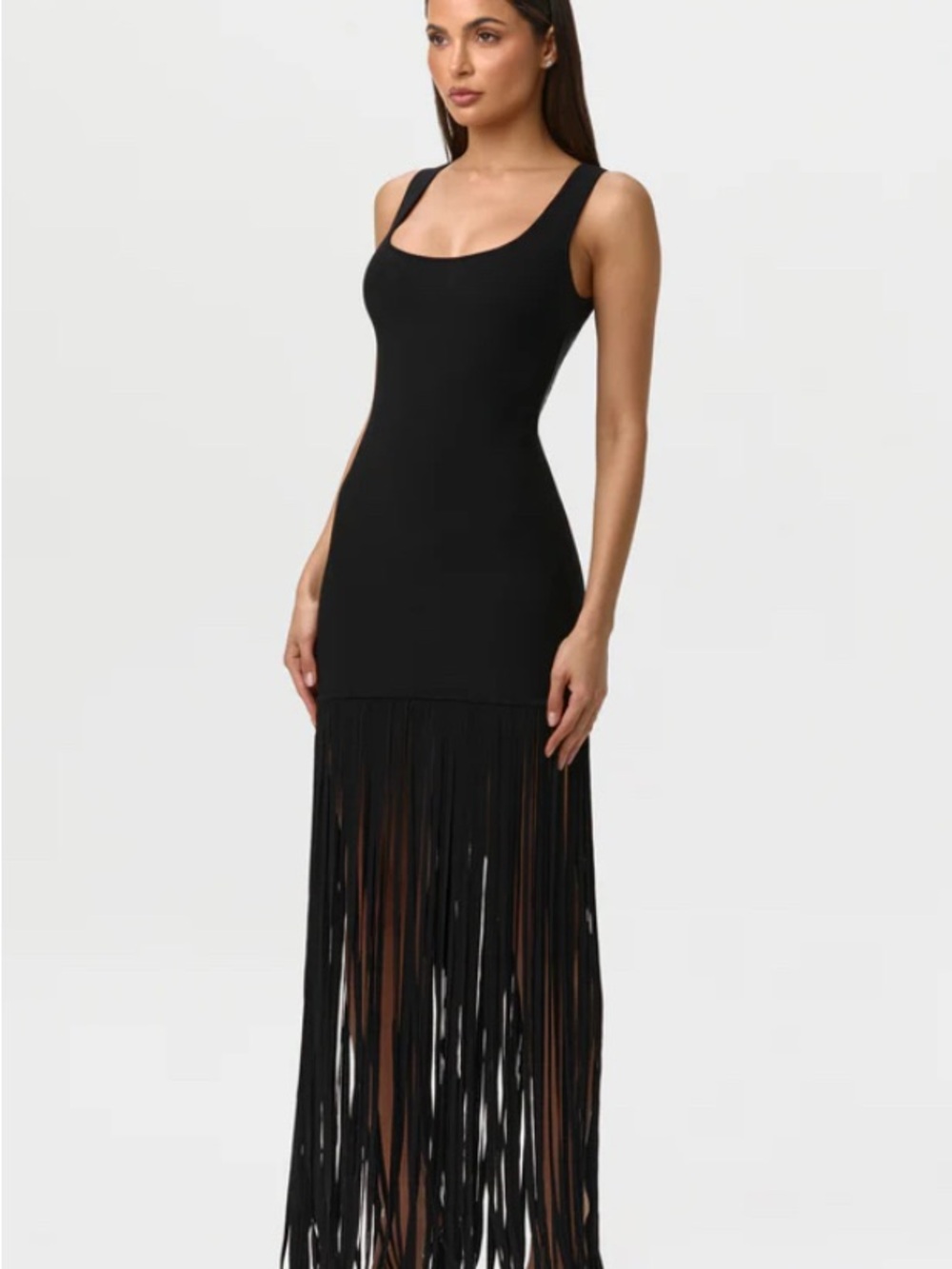 naked wardrobe Black Fringe Maxi Dress